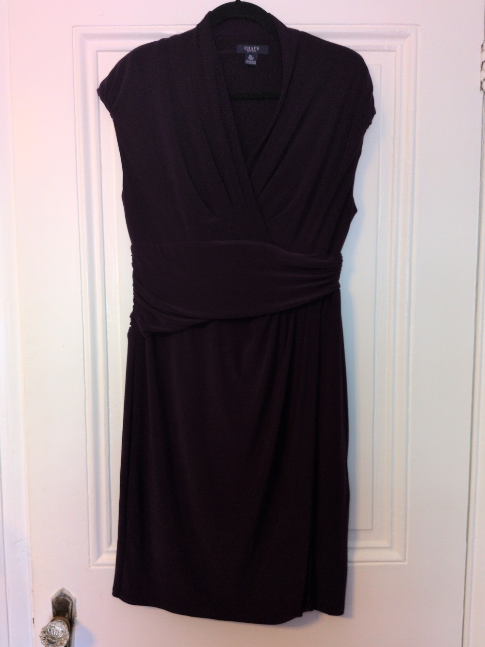 Chaps Classic Wrap-Style Sleeveless Dress in Deep Plum